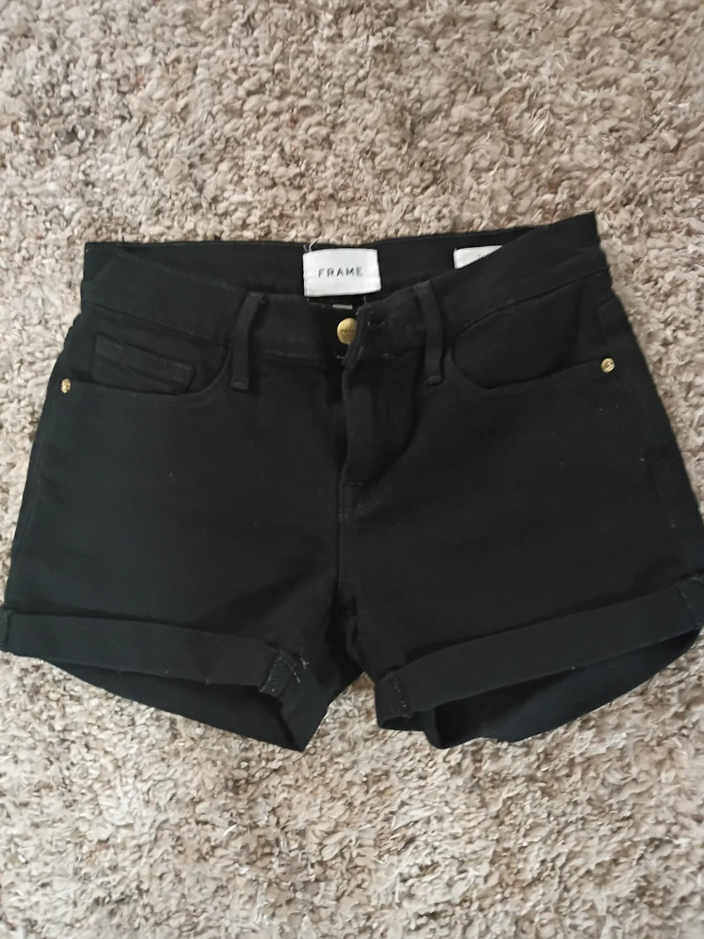 Frame Denim Black Cuffed Denim Shorts